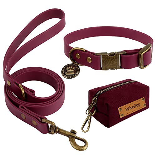 Wisedog Waterproof Dog Collar and Leash Set, Adjustable Puppy Collar with Cute Tag 5FT Dog Leash with Poop Bag for Small M...