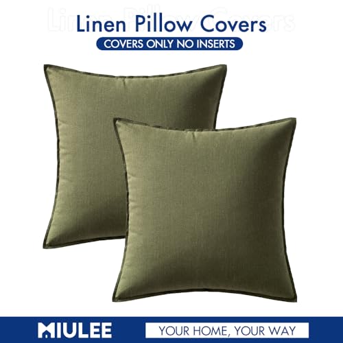 MIULEE 24x24 Inch Pack of 2 Decorative Linen Pillow Covers Boho Farmhouse Modern Soft Accent Euro Shams Throw Pillows for ...
