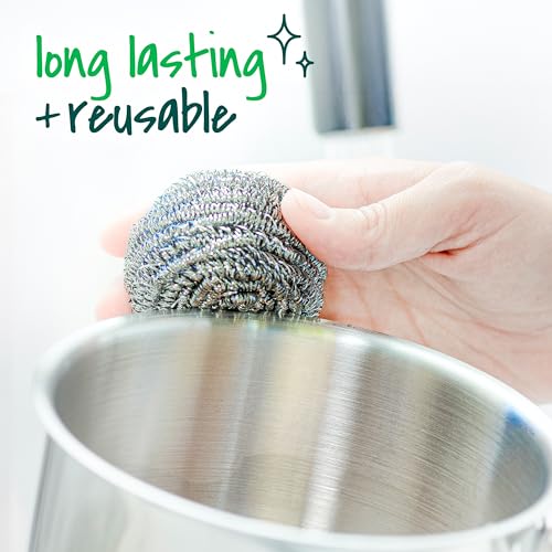 Scotch-Brite Stainless Steel Scrubbers, Scouring Pads for Cleaning Tough Baked-On Messes, Metal Scrubbers for Cleaning Dis...