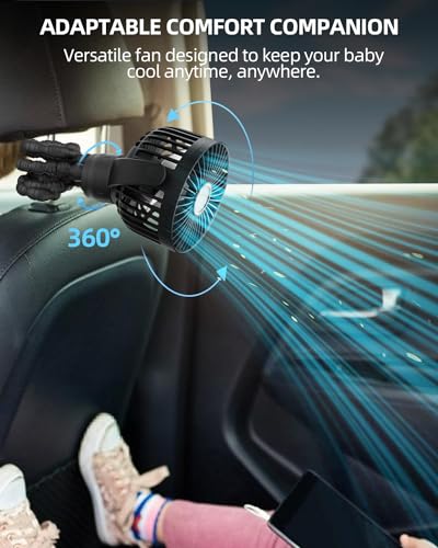 Portable Stroller Mini Fan, Small Rechargeable Personal Fan, Baby Travel Essentials for Wagon, Car Seat, Treadmill, Batter...