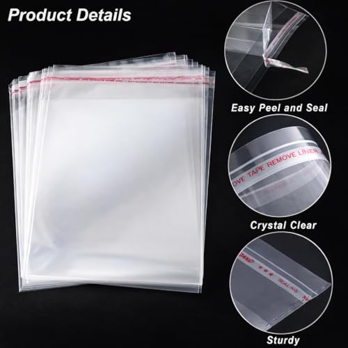 Clear Resealable Cellophane Plastic Bags Self Adhesive for Packaging Shirts, Clothing and Products,100 Pcs 10x14 Inches Se...