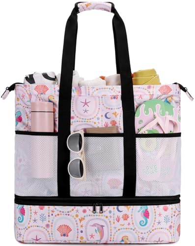 JIANYA Beach Bag Women Waterproof Sandproof Beach Tote Bags with Cooler Top Zipper Large Totes for Pool Travel Daily