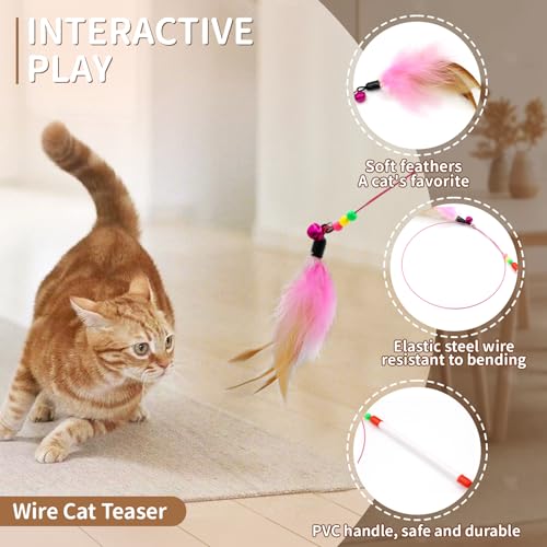 iCAGY 25 Pcs Cat Toys for Cats, Indoor Kittens - Interactive Variety Pack, 45 inches Rainbow Cat Tunnel, Feather Teaser, F...