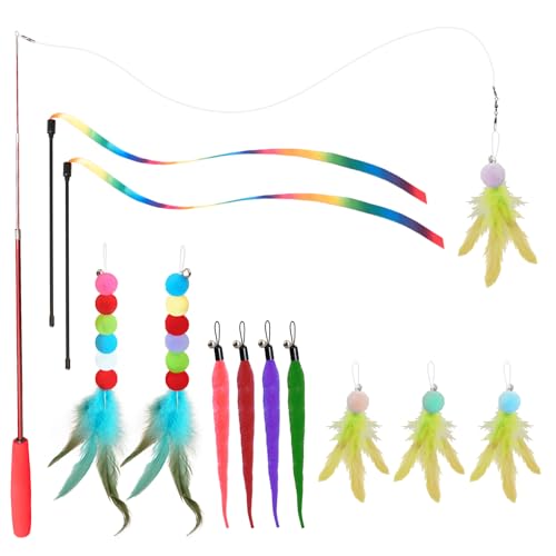 YULOYI Cat Toys for Indoor Cats, 13 Packs Interactive Cat Wand Toy Set with Feather Toys & Teasers, Fun Cat Toys for Exerc...