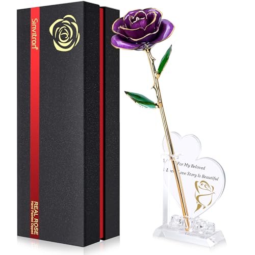 Sinvitron Gold Dipped Infinity Rose Forever Flower Decor, Resin Preserved Real Rose Birthday Gift for Women, Anniversary P...