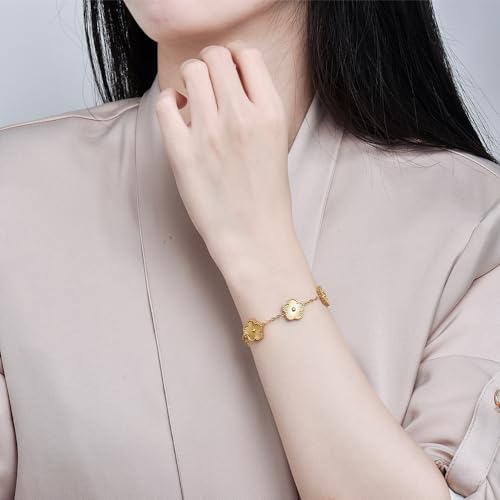 FLY FEI 18K Gold-Plated Four Leaf Clover Bracelet for Women,Adjustable lucky Bracelet Set Jewelry Gift-Hypoallergenic Char...