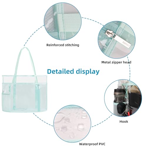 TINYAT Beach Tote Bag for Women Large Capacity - Waterproof Sandproof 6 Pockets with Zipper Gym Travel Shopping Handbag