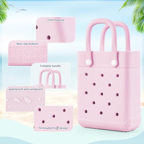 Kcizloz Mini Rubber Tote Bag for Girls & Women, X-Small Waterproof EVA Beach Bag with 7 Cute Charms