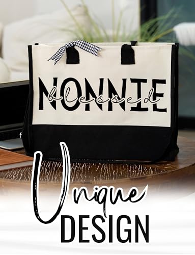InnoBeta Nonnie Gifts for Grandma, Canvas Tote Bag on Christmas or Birthday & Mother's Day, Tote with Top Zipper Closure a...