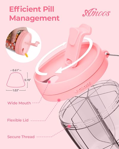 AMOOS Cute Pill Dispenser with 7 Compartments, Pill Bottle Organizer with Anti-Mix Design, Portable Pill Organizer for Tra...