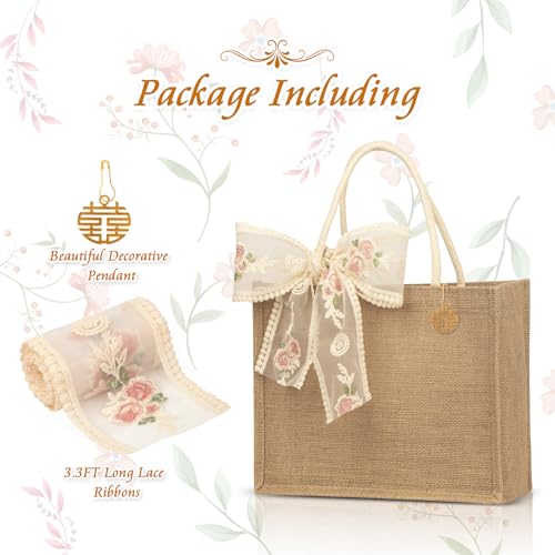 Burlap Jute Tote Bags with PE Lined Water-Resistant Interior, 13x9x5 Inch Reusable Bag for Beach,Shopping, Bridesmaid Gift