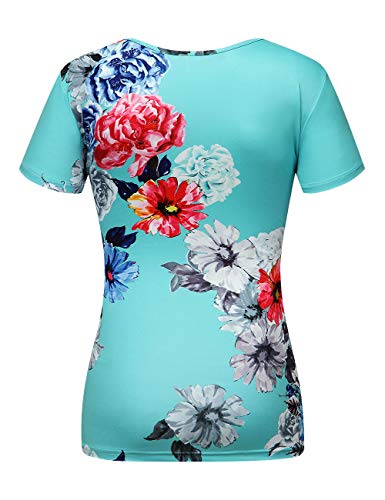 Beauhuty Women's Deep V Neck Short Sleeve Front Wrap Ruched Sexy Slim Fit Tops