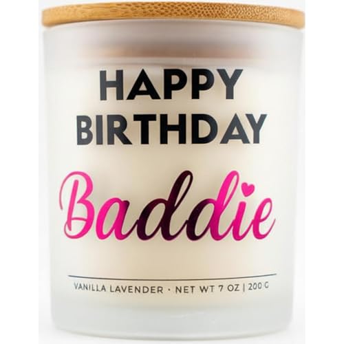 Best Friend Birthday Gifts for Women – Happy Birthday Baddie Soy Candle Gift Set, Vanilla Lavender, 50+ Hour Burn, Ready t...
