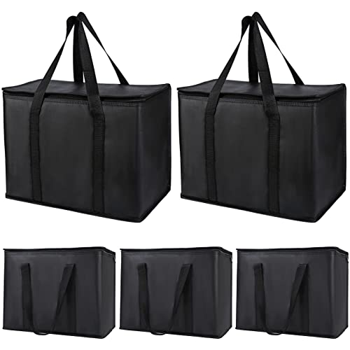 Bodaon 5-Pack Insulated Reusable Grocery Shopping Bag, X-Large Frozen Food Cold, Cooler Bags, Insulated Pizza Delivery Ba...