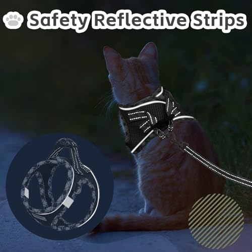 Zelvian Cat Harness and Leash Set for Walking, Escape Proof Adjustable Soft Mesh Kitten Harness with Reflective Strips, Br...
