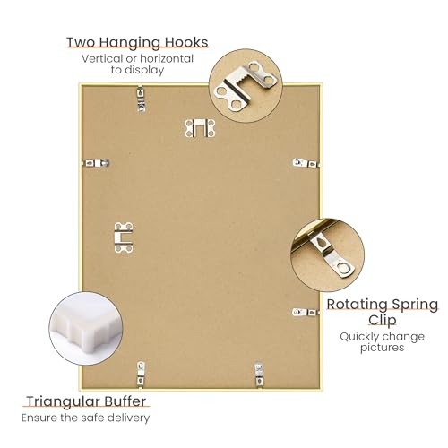 upsimples Aluminum 11x14 Picture Frame Gold, Display Photo 8x10 with Mat or 11 x 14 without Mat, Wall Hanging Metal Poster...
