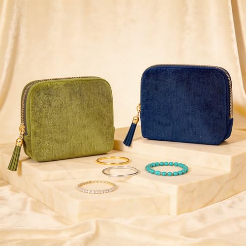 CHICERA 2 Pack Travel Jewelry Case Set – Small Velvet Pouch Organizer for Earrings, Necklaces, Bracelets | Portable Mini J...