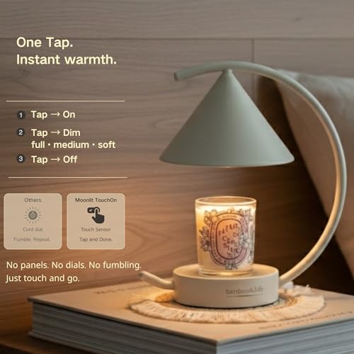 Bamboo&Life® Moonlit TouchOn Candle Warmer Lamp,4-Pc Eco-Luxury Set,Authentic Japan Moon Design,US Brand,UL&ETL Certified ...