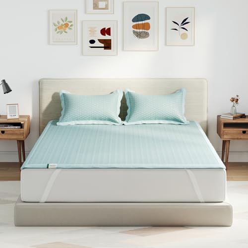 Novilla Summer Sleeping Pad Queen Size(1 Cooling Mat+2 Pillowcases),Sleeping Mat for 8-21" Mattress,Elastic Bandage,Washab...