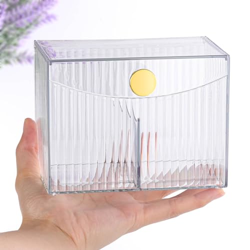 acDesign 2 Slot Qtip Holder Dispenser Rectangle Cotton Ball and Swab Holder Organizer with Lid Clear Bathroom Organizer Ja...