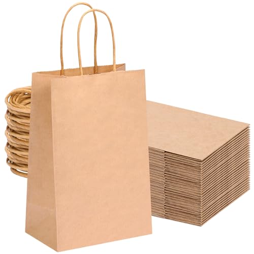 OUTUXED 60pcs 5.25x3.2x8in Small Gift Bags, Brown Paper Bags with Handles Bulk for Gift, Shopping, Birthday, Wedding, Busi...