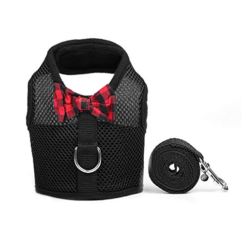 Rypet Small Animal Harness and Leash - Soft Mesh Pet Harness with Safe Bell, No Pull Comfort Padded Vest for Small Pet Bla...