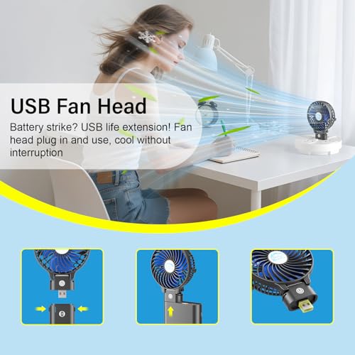 HandFan 10400mAh Powerful Handheld Fan, 40Hrs Long-Lasted Hand Fan Rechargeable, Mini Personal Fans Foldable, Heavy Duty B...