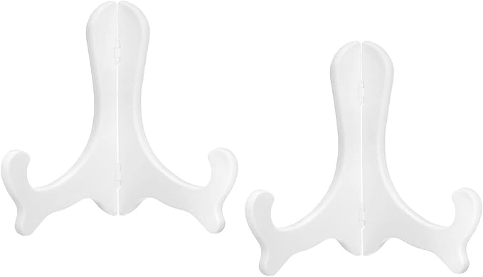 uxcell 2pcs 6" Easel Plate Holder, Plastic Folding Display Stand White for Decorative Picture Frame