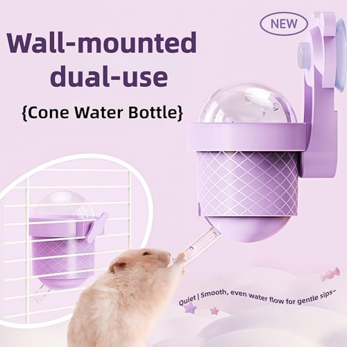 Vacuum-Sealed Leak-Proof Whisper-Quiet Hamster Water Bottle 3.72oz, Wall-Mounted & Free-Standing for Glass Tanks & Wire Ca...