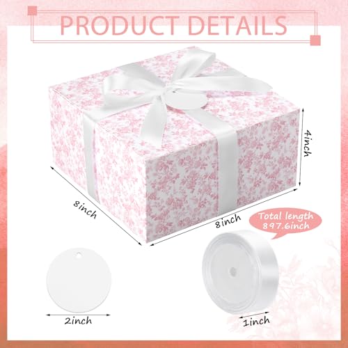 Faccito Pink 8 Pack Floral bridesmaid proposal Gift Boxes 8 x 8 x 4 Inch Flower Paper Boxes with Ribbon Label Card for Wed...