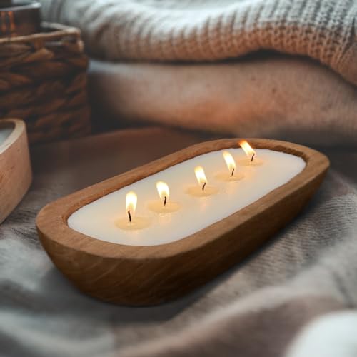 Aromatherapy Candle, SEVEYEE Lavender Candle 5wicks 16oz, Large Wooden Bowl Candles for Women,Girl Birthday Gift,12inch
