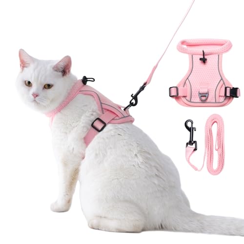 LIANZIMAU Cat Harness and Leash Escape Proof,Adjustable Cat Harness for Outdoor Walks with Reflective Strip, Lightweight a...