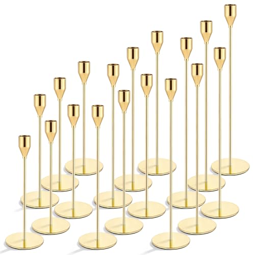 Giantree Set of 18 Decorative Taper Candle Holders, Modern Elegant Thin Metal Tall Candlestick Holders Table Centerpieces ...
