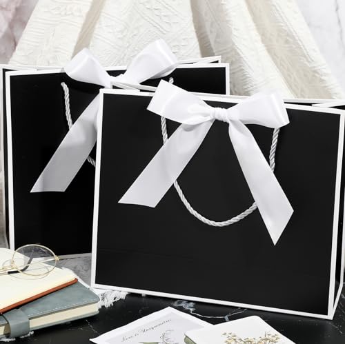 Silkfly 12 Pcs Thank You Gift Bags with Handle 12x10x4'' Welcome Elegant Gifts Bag with Bow Ribbon for Mother's Day Weddin...