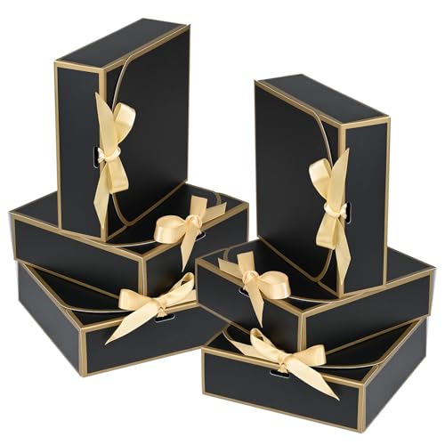 WLUSEAXI 10Pack Small Gift Boxes, 6.5''x6.5''x2'' Black Gift Boxes with Ribbon, Small Boxes for Gifts Birthday Wedding Par...