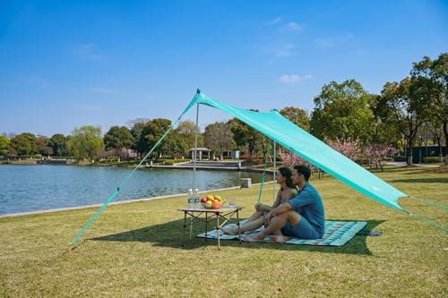 UPF50+ Beach Tent Canopy – 10x10 FT Pop-Up Sun Shelter with 4 Sturdy Poles & Sandbag Anchor for Wind Resistance, Easy Setu...