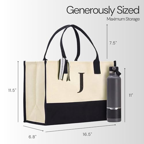Salt Earth Personalized Initial Tote Bag for Women, Large Beach Grocery Utility Tote, Custom Monogram Shopping Bag.