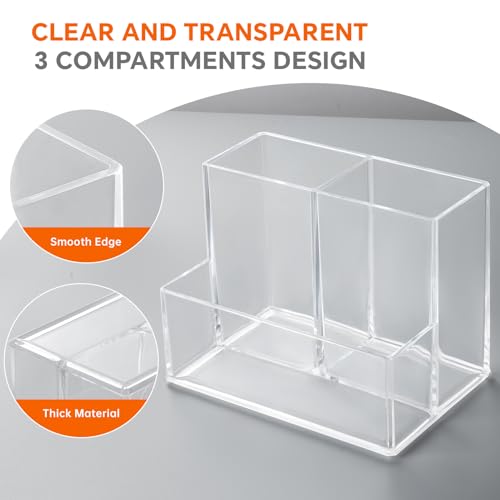Banafich Pen Holder for Desk, Clear Acrylic Pencil Holder for Desk, Marker Holder with 3 Compartments, Pencil Organizer fo...