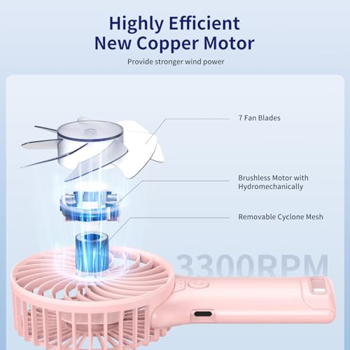 ZipVorb Portable Mini Fan with Mirror, USB Rechargeable, Pocket 4-Speed Cooling, Up to 15 Hours, Compact Handheld Fan for ...