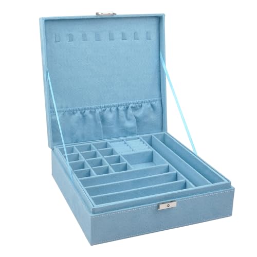 GYJOYERO Jewelry Boxes 10 x 10 Inches 2-layer Handle Necklace Holder Organizer Jewellery Women Rings Storage Display Girls...