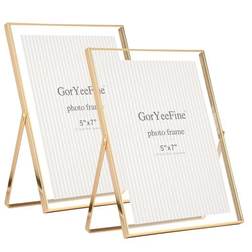 Gold 6x8''Floating Photo Frame Set of 2,For Photo Sizes (3.5x5''4x6''5x7''),Simple Metal beaded floating Picture Frames 5x...