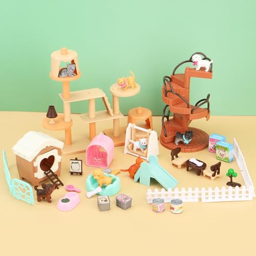 BananMelonBM 67 PCS Cat and Dog Pet Figurine Playset, Pretend Play Toy for Kids Creative DIY Realistic Detailed, Education...