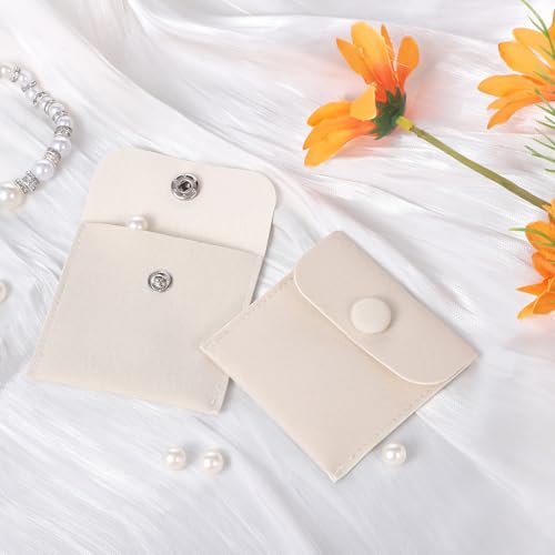 Ezymivs 12 Pcs Microfiber Jewelry Pouch 6.5x6.5cm Jewelry Packaging Bag Small Gift Bags Envelope Style with Snap Button Po...