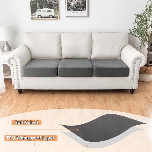 NAISI Waterproof Couch Cushion Covers Thick Velvet Fabric Washable Sofa Slipcovers 3 Pieces Individual Sectional Couch Cov...