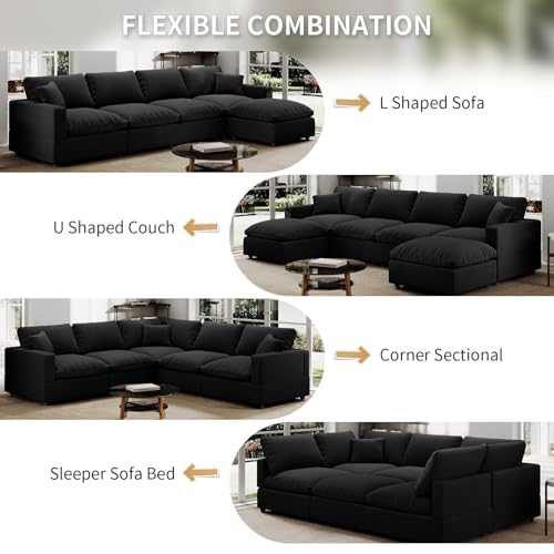 Gtilzria Modern Sectional Linen Couch for Living Room U-Shape Sofas,6 Seat Modular Cloud Sofas,Couches Cushion Covers Remo...