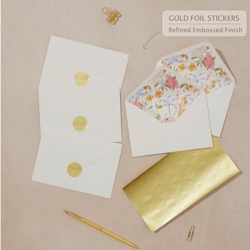 100 Floral Thank You Cards With Envelopes & Stickers - Pretty Wildflower & Gold Foil Assorted Greeting Notes pack for Wedd...