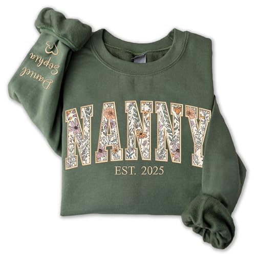 Personalized Floral Embroidered Applique Nanny Sweatshirt For Women, Custom Nanny Gifts, Shirt Hoodie from Grandkids, Gran...