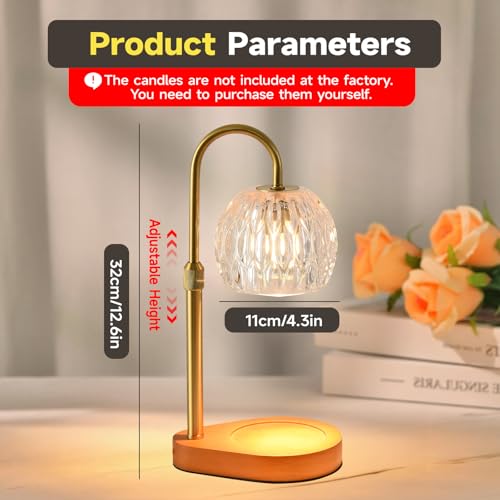 WEILASA Candle Warmer Lamp Crystal Glass Shade, Electric Candle Melter with Adjustable Wooden Bottom seat for Home Warm Ho...