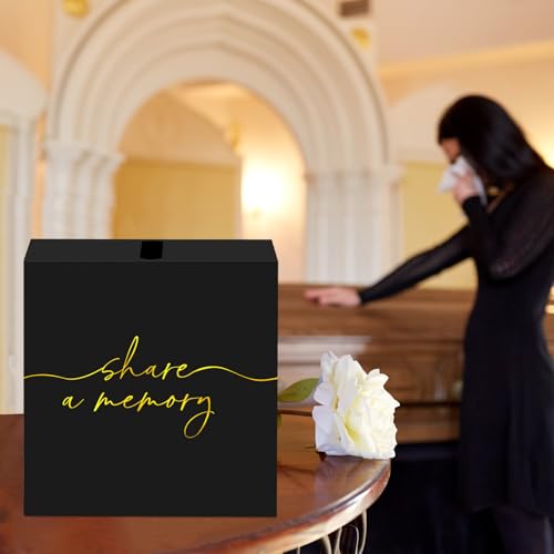 QISOLIY Black Celebration of Life Card Box with Gold Lettering, Share a Memory Funeral Card Box for Memorial Service, Reme...