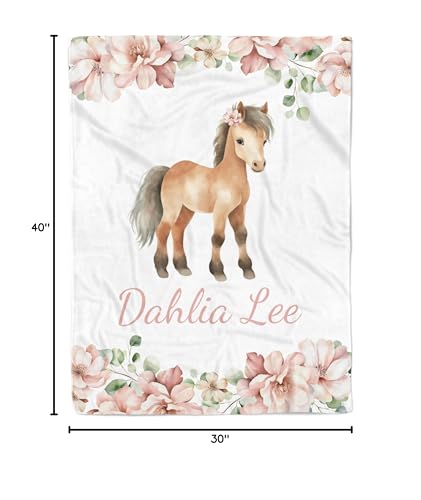 Lovable Gift Co Pony Floral Personalized Baby Girl Blanket (30 x 40 Baby)